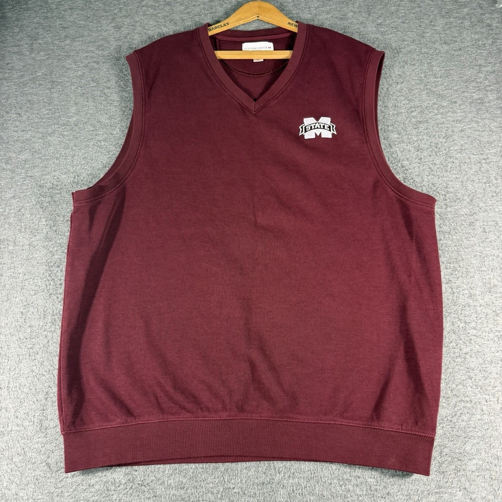 Mississippi State Bulldogs Ribbed Vest XL Cotton Sweater Football Cutter & Buck